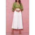 White Buttons Cropped Wide Leg Pants