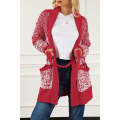 Red Contrast Trim Belted Chunky Cardigan