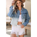 Sky Blue Contrast Washed Gradient Denim Jacket