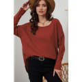 Red Waffle Knit Splicing Buttons Long Sleeve Top