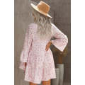 Pink Leopard Print V neck Ruffle Swing Mini Dress