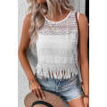 White Lace Crochet Hollow out Fringed Tank Top