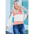 Red Leopard Color Block Knitted Long Sleeve Top