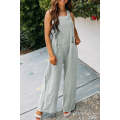 Gray Textured Wide Leg Overall with Pockets