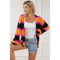 Black Striped Colorblock Drop Shoulder Slouchy Cardigan