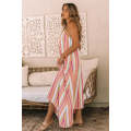 Bohemian Striped Print Sleeveless Holiday Maxi Dress