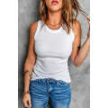 Solid White Round Neck Ribbed Tank Top