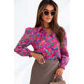 Multicolor Abstract Floral Button Up Long Puff Sleeve Shirt