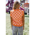 Russet Orange Checkered V Neck Knitted Sweater Vest