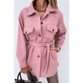 Pink Lapel Button-Down Coat with Chest Pockets - Pink / L (EU38 / UK14)