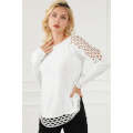 White Solid Scoop Neck Hollow Out Sweater