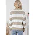 Stripe Zipped Collar Ribbed Edge Sweater