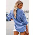 Sky Blue Mineral Wash Crinkle Textured Chest Pockets Shirt