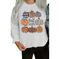 White Plaid Leopard Polka Dot Pumpkin Print Pullover Sweatshirt