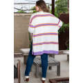 Beige Plus Size Striped Dropped Shoulder Sweater Cardigan