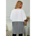 Gray Colorblock Casual Long Sleeve Tunic with Pockets