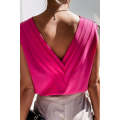Rose V Neck Pleated Backless Cap Sleeve Top