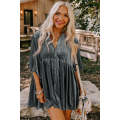 Dark Grey 3/4 Sleeve Tunic Babydoll Velvet Shirt