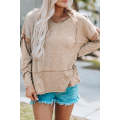 Waffle Patchwork V Neck Pullover Knit Hoodie