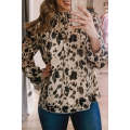 Apricot Frilled Neck Printed Bubble Sleeves Blouse