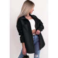 Black Solid Color Pocketed Button up Long Sleeve Shacket