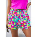 Multicolor Geometric High Waisted Athletic Shorts