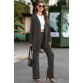 Black Metallic Ribbed Cardigan and Flare Pants Outfit