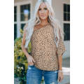 Khaki Leopard Asymmetric One Shoulder Blouse