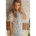 Khaki Plus Size Leopard Print Colorblock V Neck T Shirt