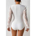 White Frenchy Contrast Lace Bishop Sleeve Bodysuit