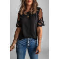 Black Floral Lace Sleeve Patchwork Top
