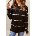 Black Striped Abstract Long Sleeve Casual Sweatshirt