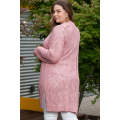 Pink Open Knit Button-Up Plus Size Cardigan