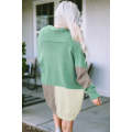 Green Colorblock Draped Open Front Chunky Cardigan