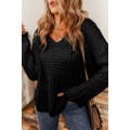 Black Hollow-out Crochet V Neck Sweater