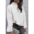 Snow White Ribbed High Neck Drop Shoulder Loose Top