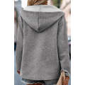 Medium Grey Textured Knit Pin-up Sleeve Pullover Hoodie