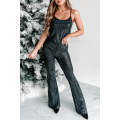 Black Sequined Tank Top and Flare Pants Set