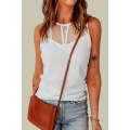 White Strappy Mesh Splicing Ribbed Tank Top