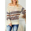 Brown Loose Openwork Round Neck Sweater