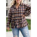 Yellow Yellow Plaid Print Button-up Turn Down Collar Plus Size Coat