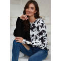 Black Cow Patchwork Waffle Knit Long Sleeve Top