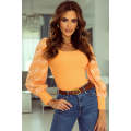 Yellow Flower Puff Sleeve Ribbed Knit Top