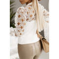 White Hollowed Floral Lace Splicing Long Sleeve Top