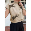 Apricot Lively Cheetah Pattern High Neck Short Sleeve Sweater