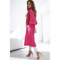 Rose Side Pockets Bubble Sleeve Knitted Cardigan
