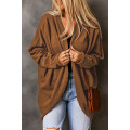 Brown Waffle Knit Open Front Rounded Hem Cardigan