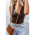 Brown V Neck Buttoned Ribbed Knit Cropped Sweater Vest