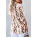 Brown Wild Snake Print Shirt with Pockets