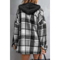 Gray Hooded Plaid Button Front Shacket
